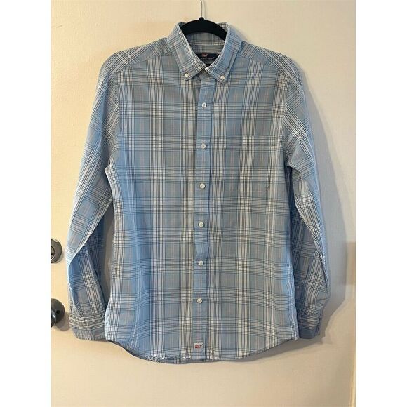Vineyard Vines Other - Vineyard Vines Men's Linen Blend Classic Fit Murray Plaid Shirt Blue/Pink Size S